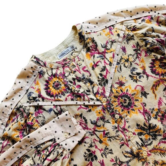 MariaCher Mixed Print Metallic Thread Blouse in White Gardenia Size XS - Picture 2 of 8